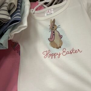 AJ Blanks "Hoppy Easter" Bunny Baby Tee - White with Pink Accent